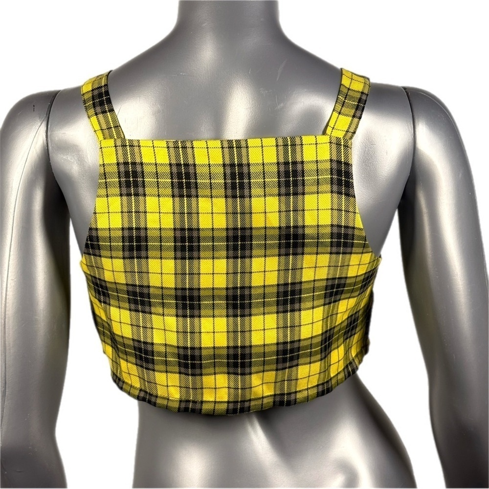 The Ragged Priest | Yellow Black Plaid Zip Up Crop Tank Top - Picture 6 of 12
